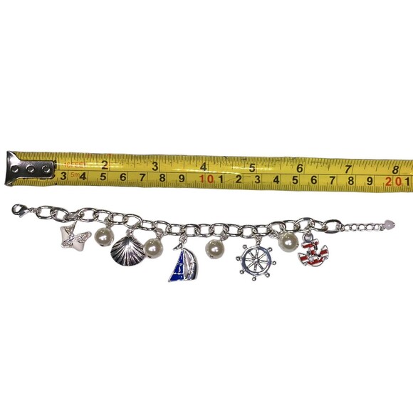 Charm Bracelet Nautical Charms w/Faux White Pearls Silver Tone Set Sail NEW Avon - Picture 8 of 10